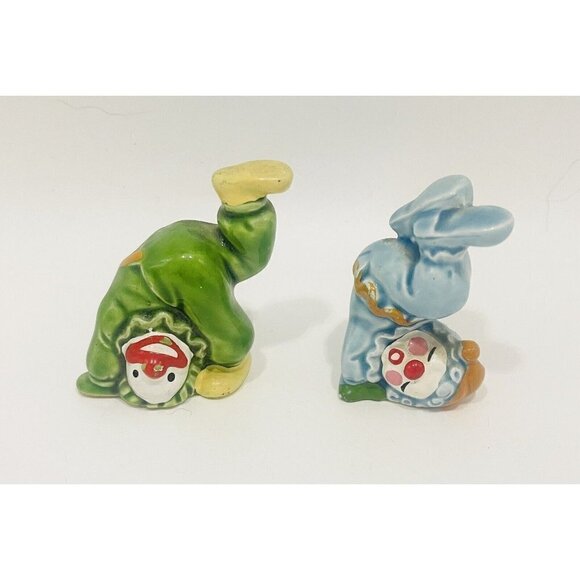 2 Vintage Tumbling Circus Clowns Ceramic Miniature Japan MCM Green Blue 2.25” - Picture 8 of 9